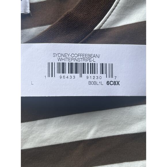 The Drop Women's Sydney SS Cropped Crew Neck T-Shirt Sz L Coffee Bean/White Pin - Picture 4 of 11